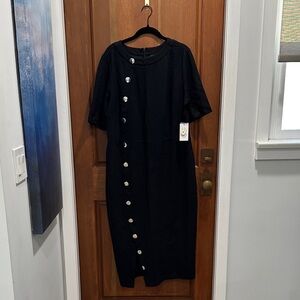 Eloquii Black Midi Dress with Button Detail - New Sz 16